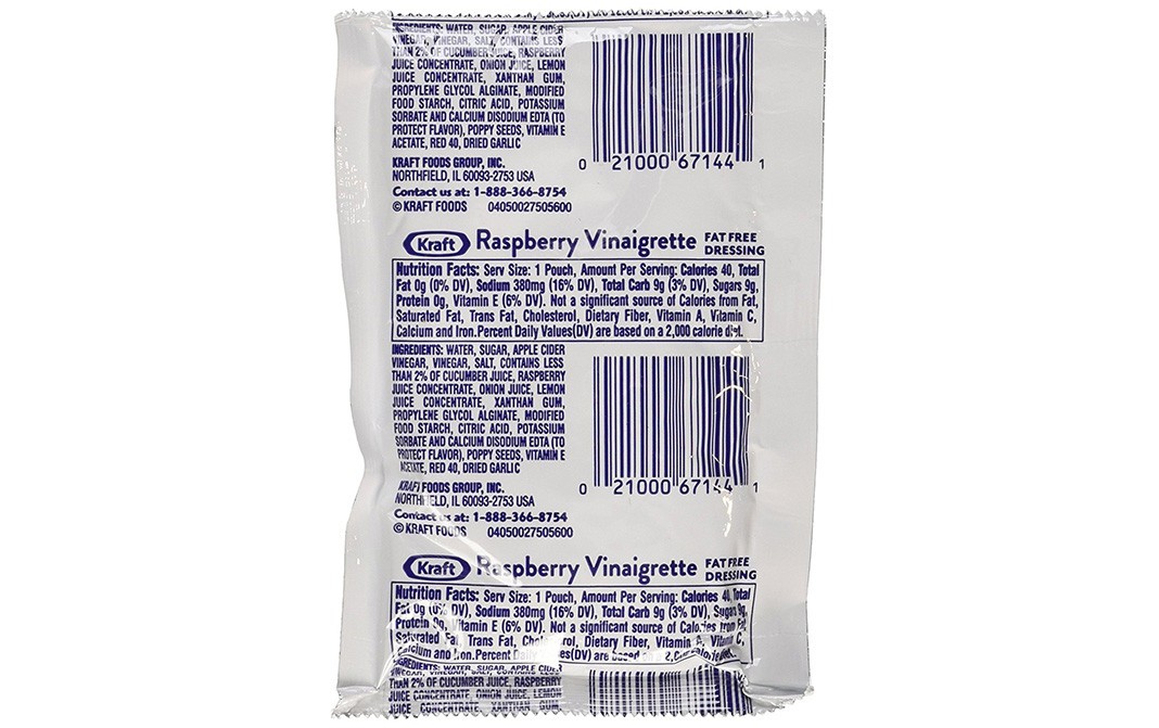 Kraft Raspberry Vinaigrette Fat Free Dressing   Pack  42.5 grams